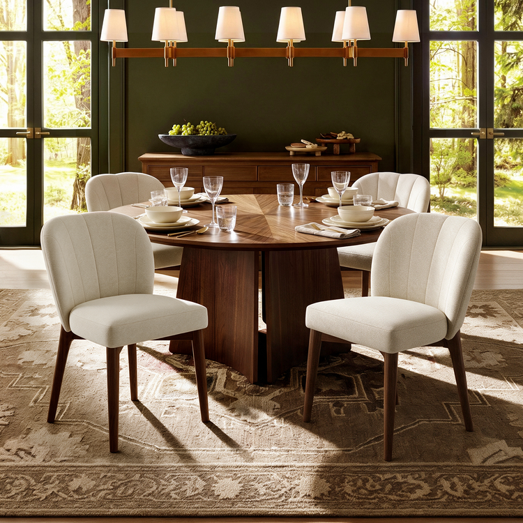 Modern Fabric Upholstered Curved Back Dining Chair Set of 2