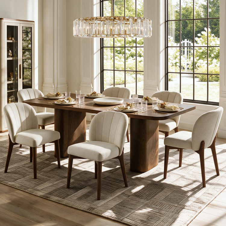 Modern Fabric Upholstered Curved Back Dining Chair Set of 2