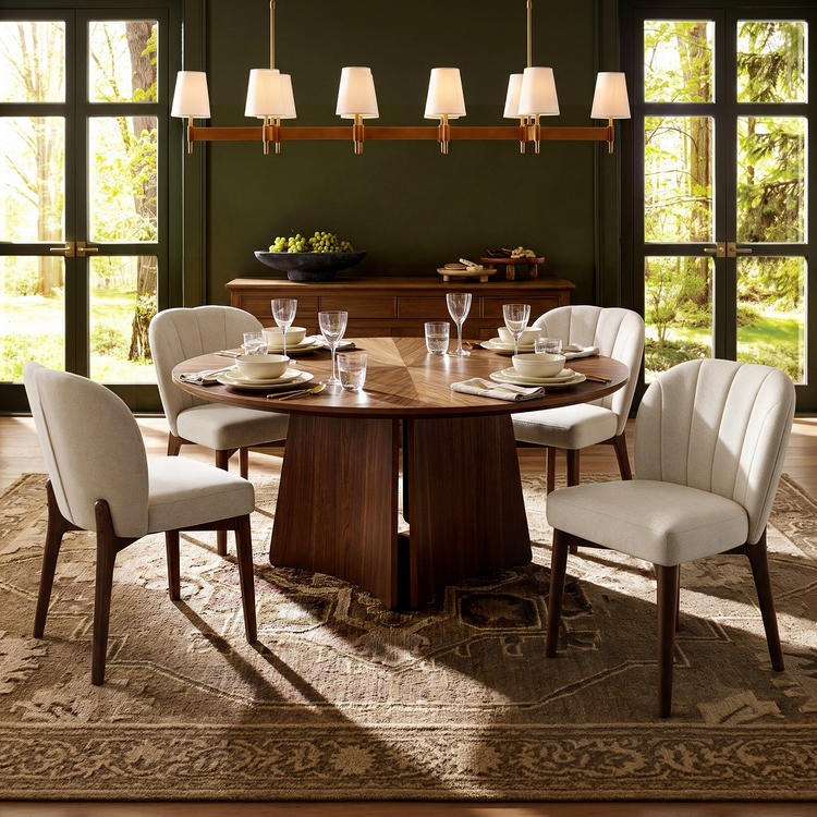 Modern Fabric Upholstered Curved Back Dining Chair Set of 2