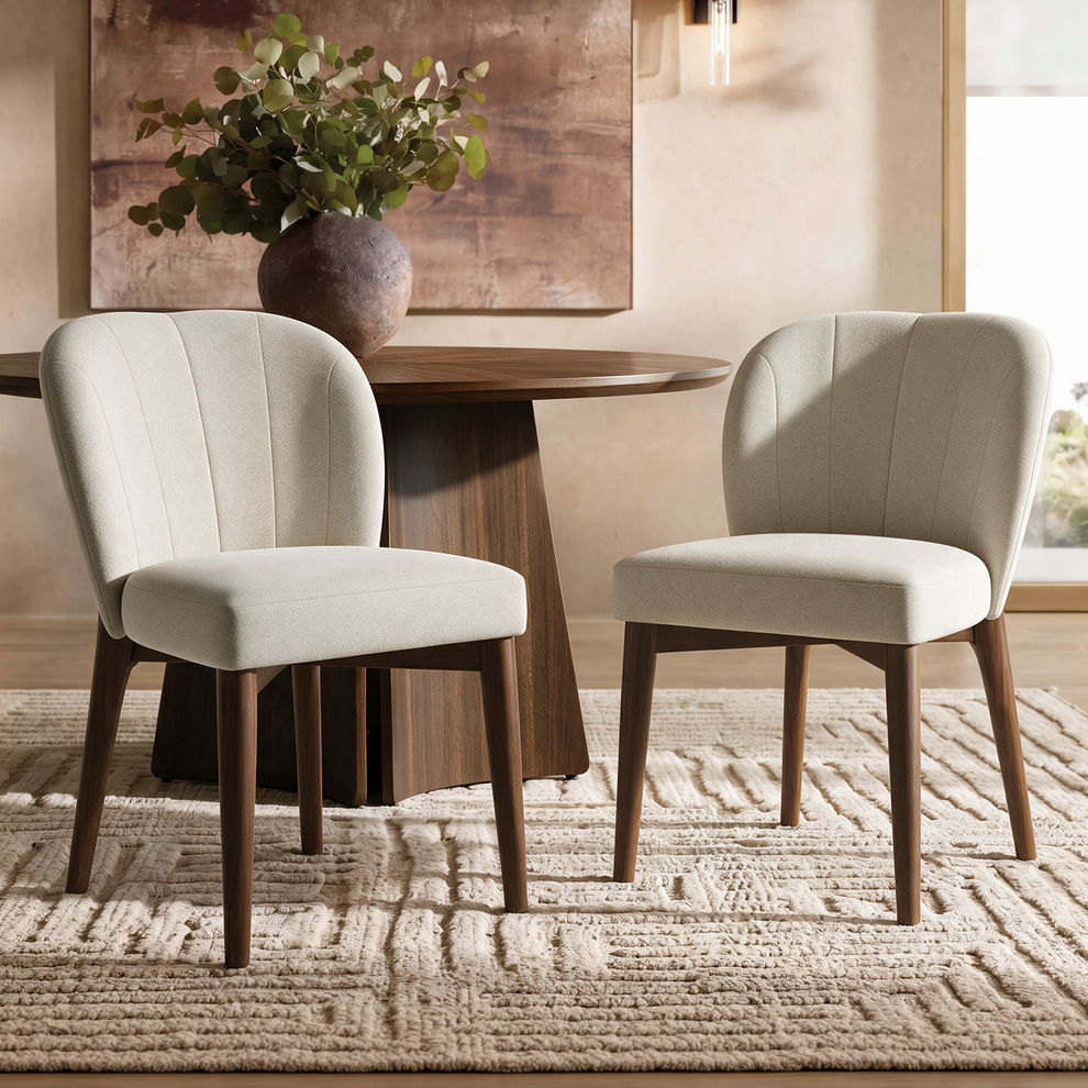 Modern Fabric Upholstered Curved Back Dining Chair Set of 2