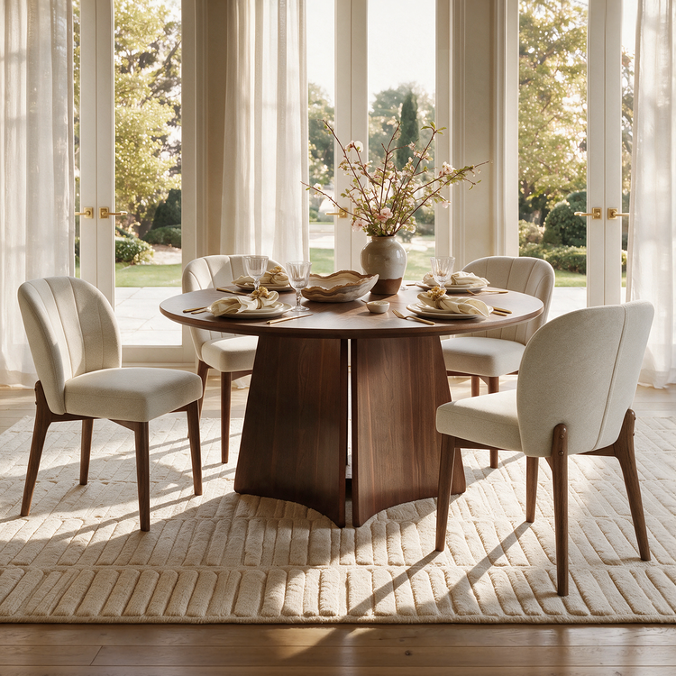 Modern Fabric Upholstered Curved Back Dining Chair Set of 2