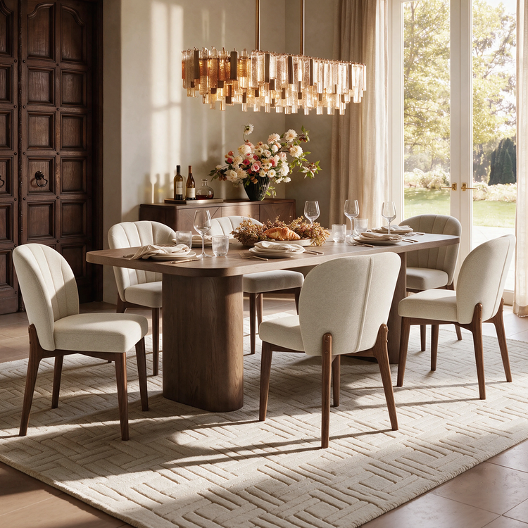 Modern Fabric Upholstered Curved Back Dining Chair Set of 2