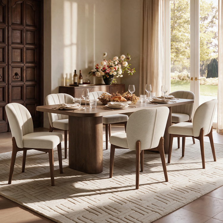 Modern Fabric Upholstered Curved Back Dining Chair Set of 2