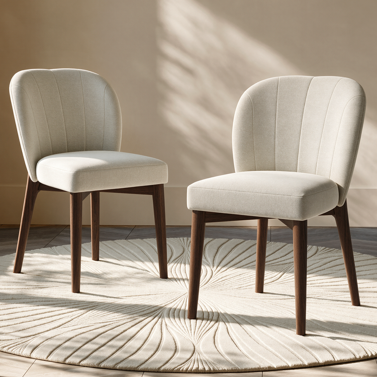 Modern Fabric Upholstered Curved Back Dining Chair Set of 2