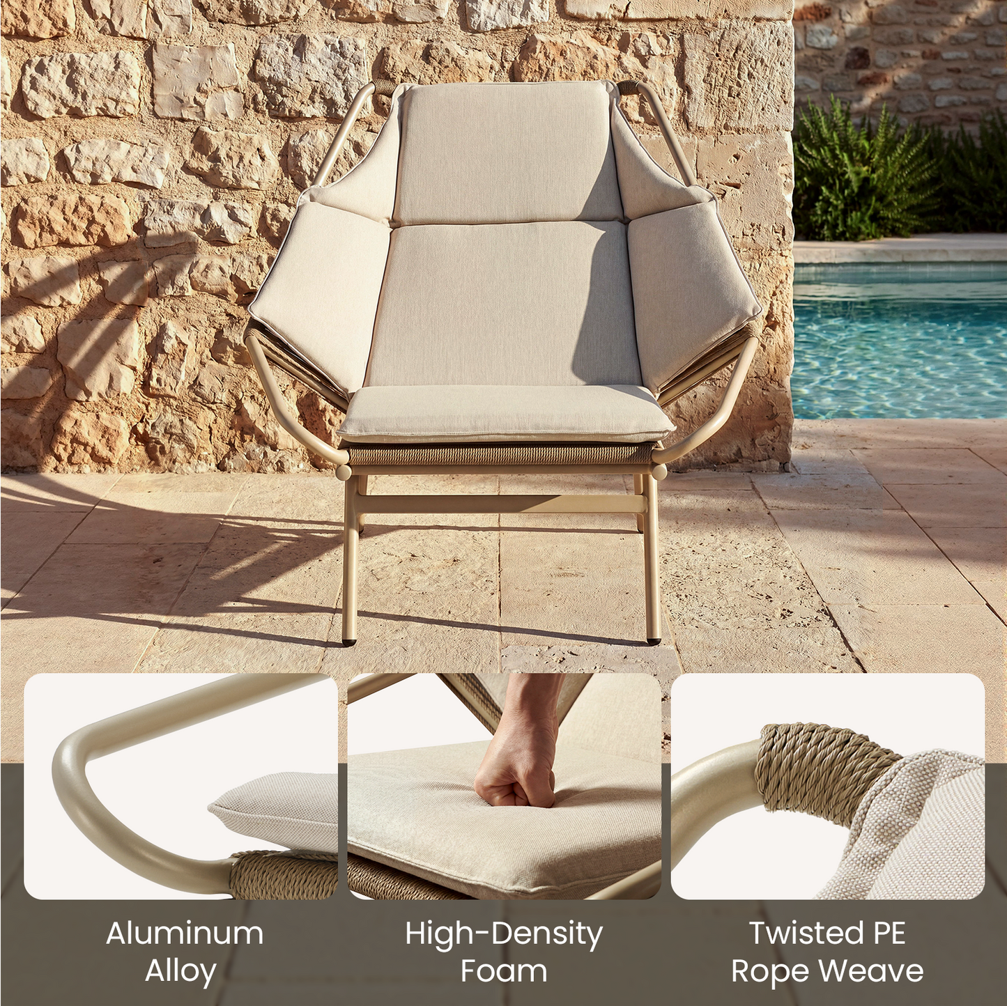 [Pre-Sale] Modern Handwoven Rope Outdoor Lounge Chair in Beige