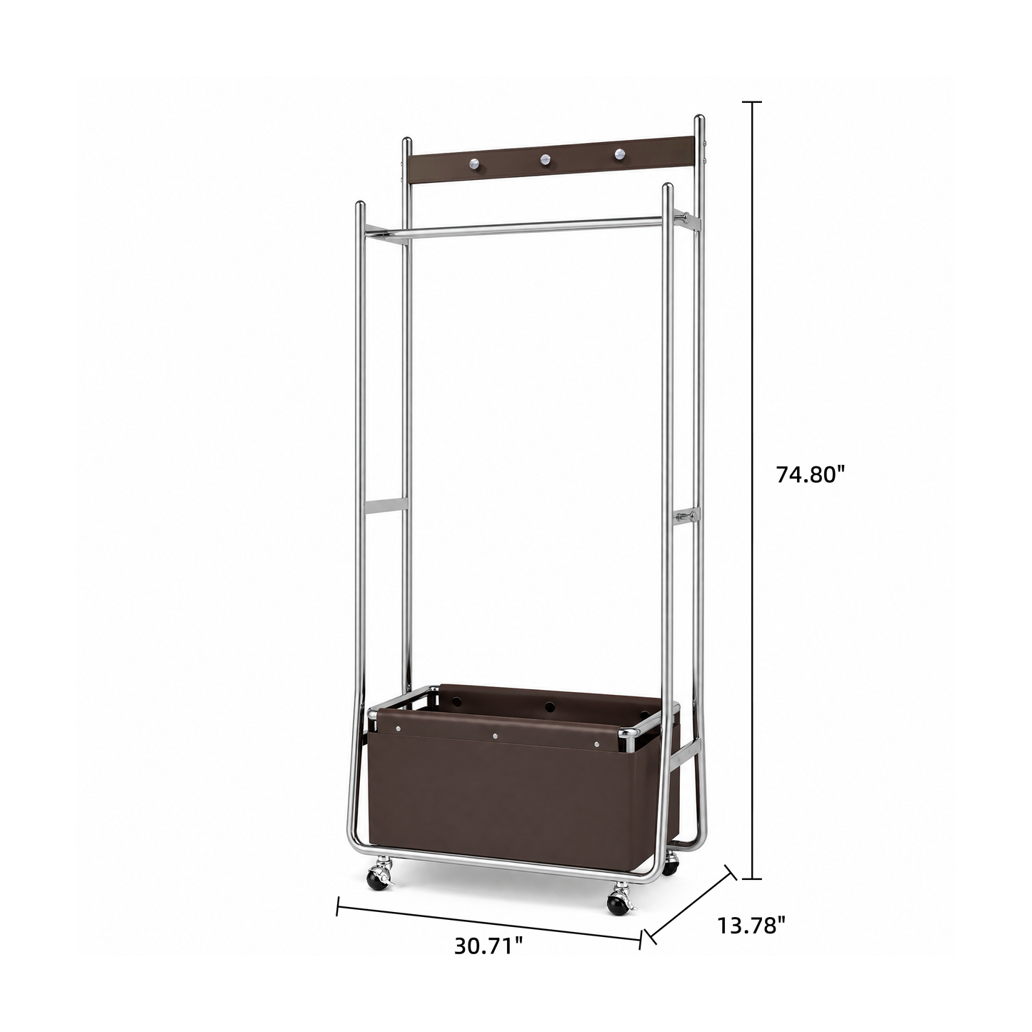 [Pre-Sale] Modern Industrial Mobile Coat Rack with Saddle Leather Storage Box Metal Rolling Garment Rack