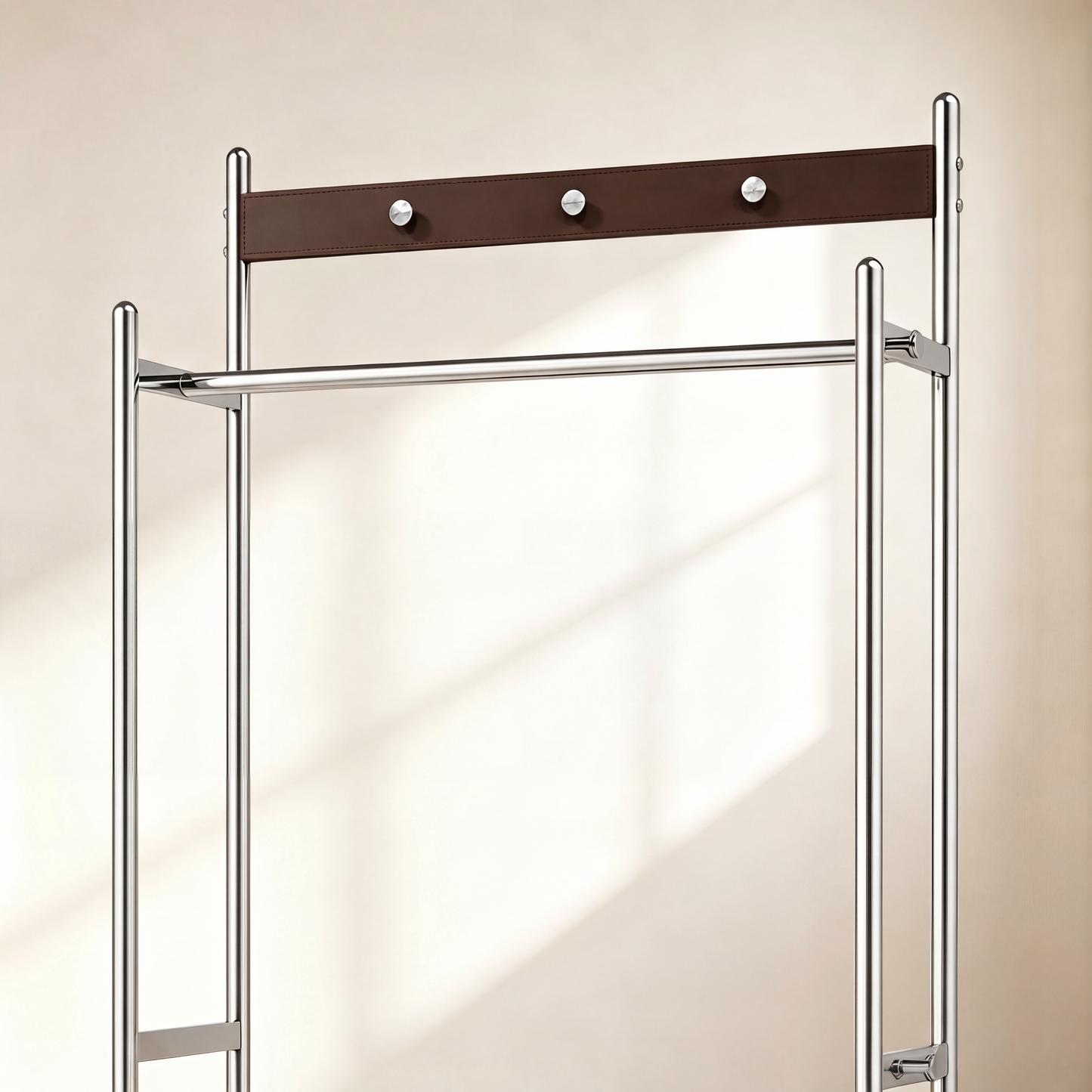 [Pre-Sale] Modern Industrial Mobile Coat Rack with Saddle Leather Storage Box Metal Rolling Garment Rack