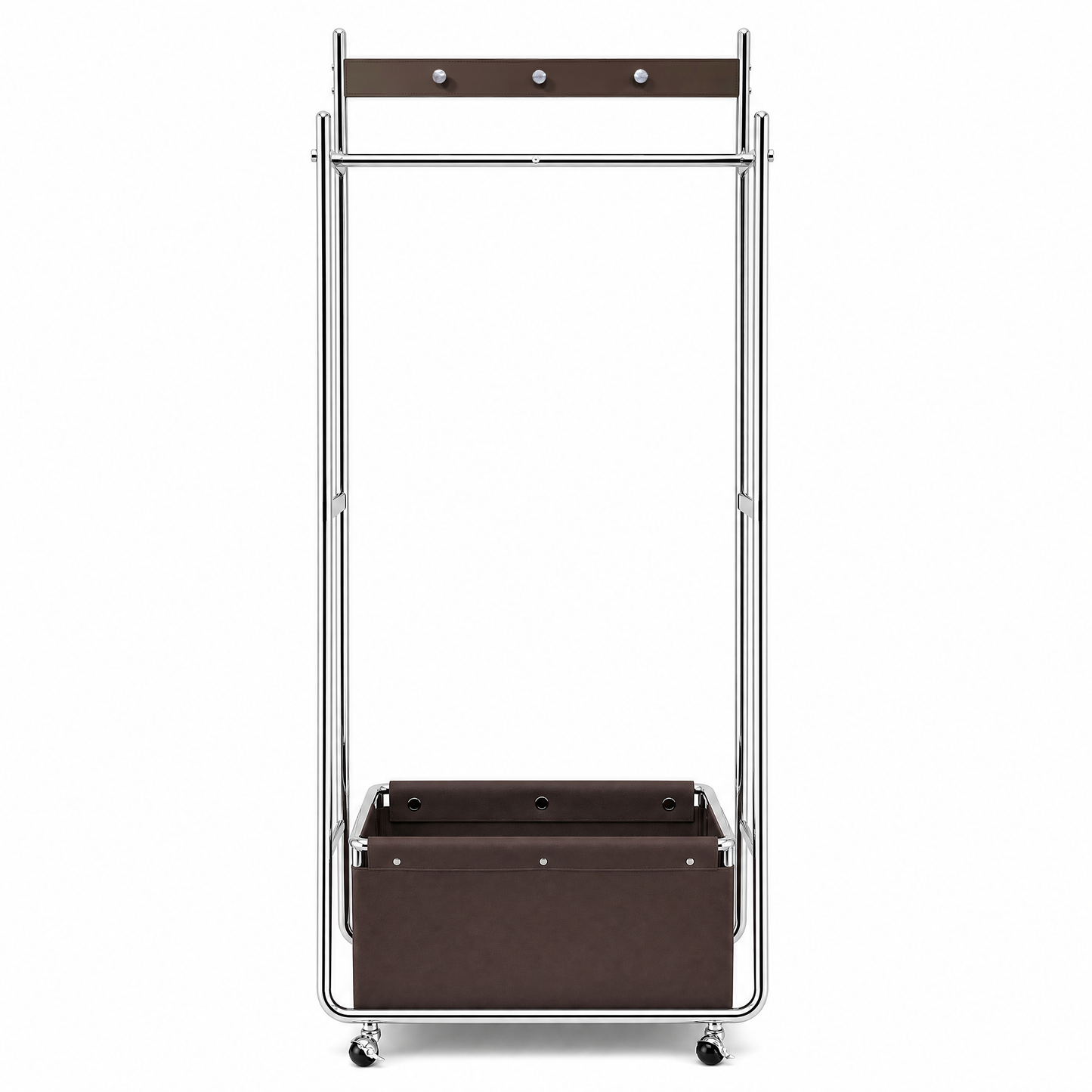 [Pre-Sale] Modern Industrial Mobile Coat Rack with Saddle Leather Storage Box Metal Rolling Garment Rack
