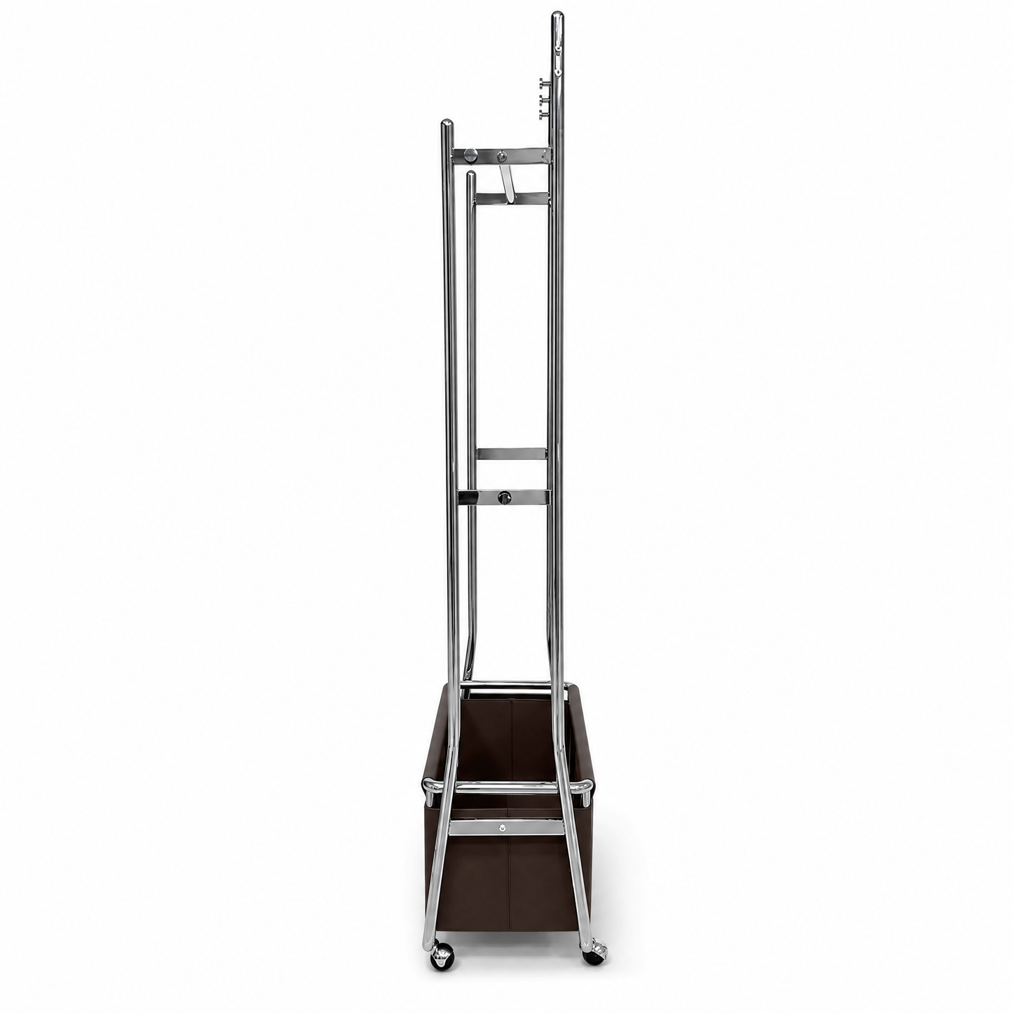 [Pre-Sale] Modern Industrial Mobile Coat Rack with Saddle Leather Storage Box Metal Rolling Garment Rack