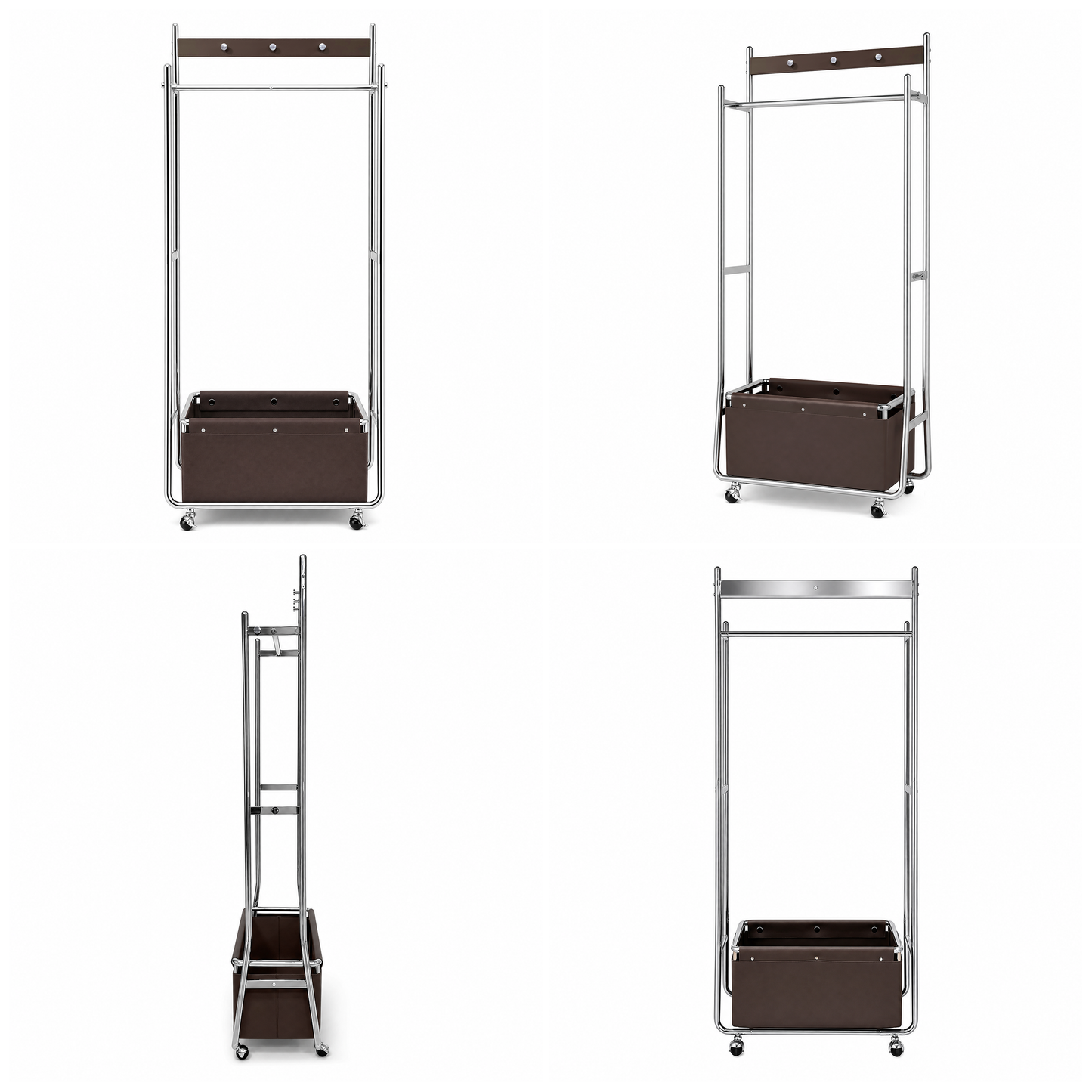 [Pre-Sale] Modern Industrial Mobile Coat Rack with Saddle Leather Storage Box Metal Rolling Garment Rack
