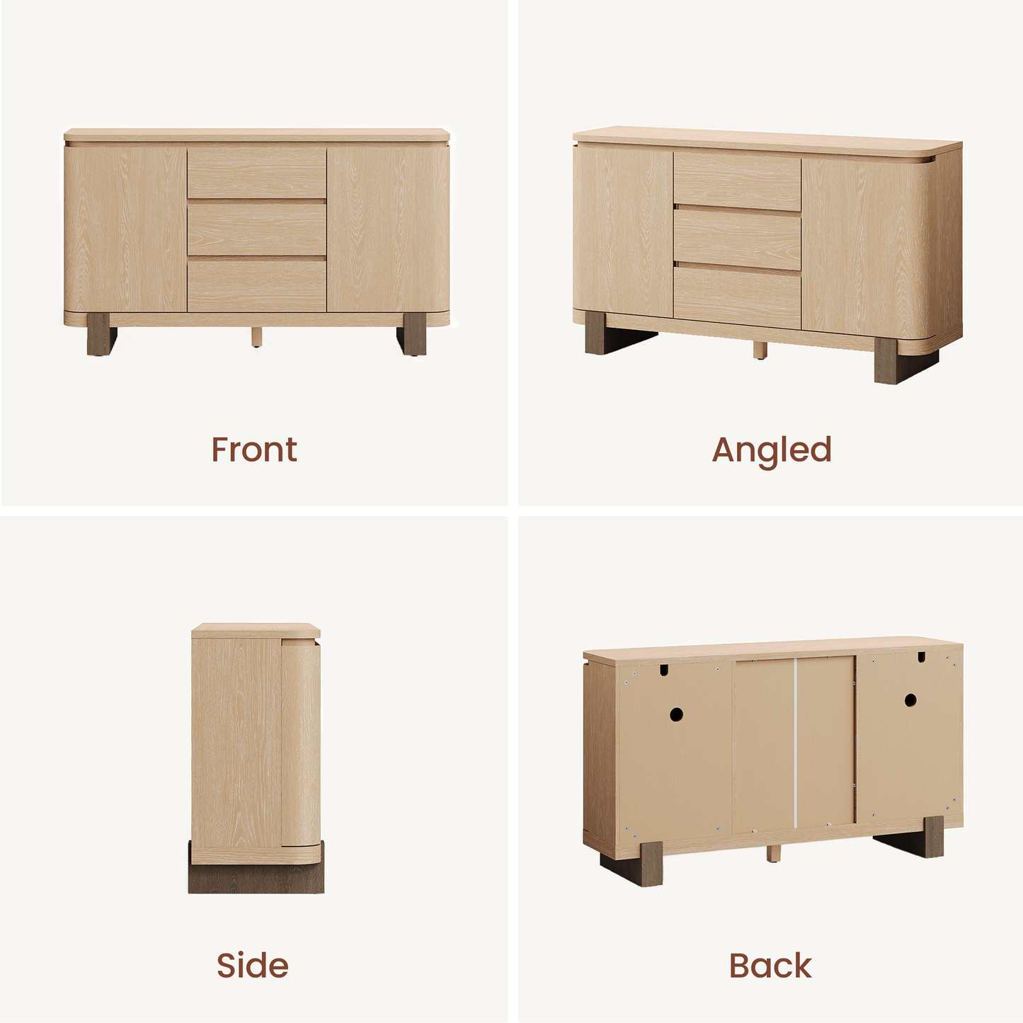 ModernMate 56 Inch Sideboard Buffet Cabinet, Storage Credenza with 3 Drawers and 2 Doors, Modern Organic Dining Room Storage Cabinet with Adjustable Shelves & Soft Close Hinges, Natural Oak