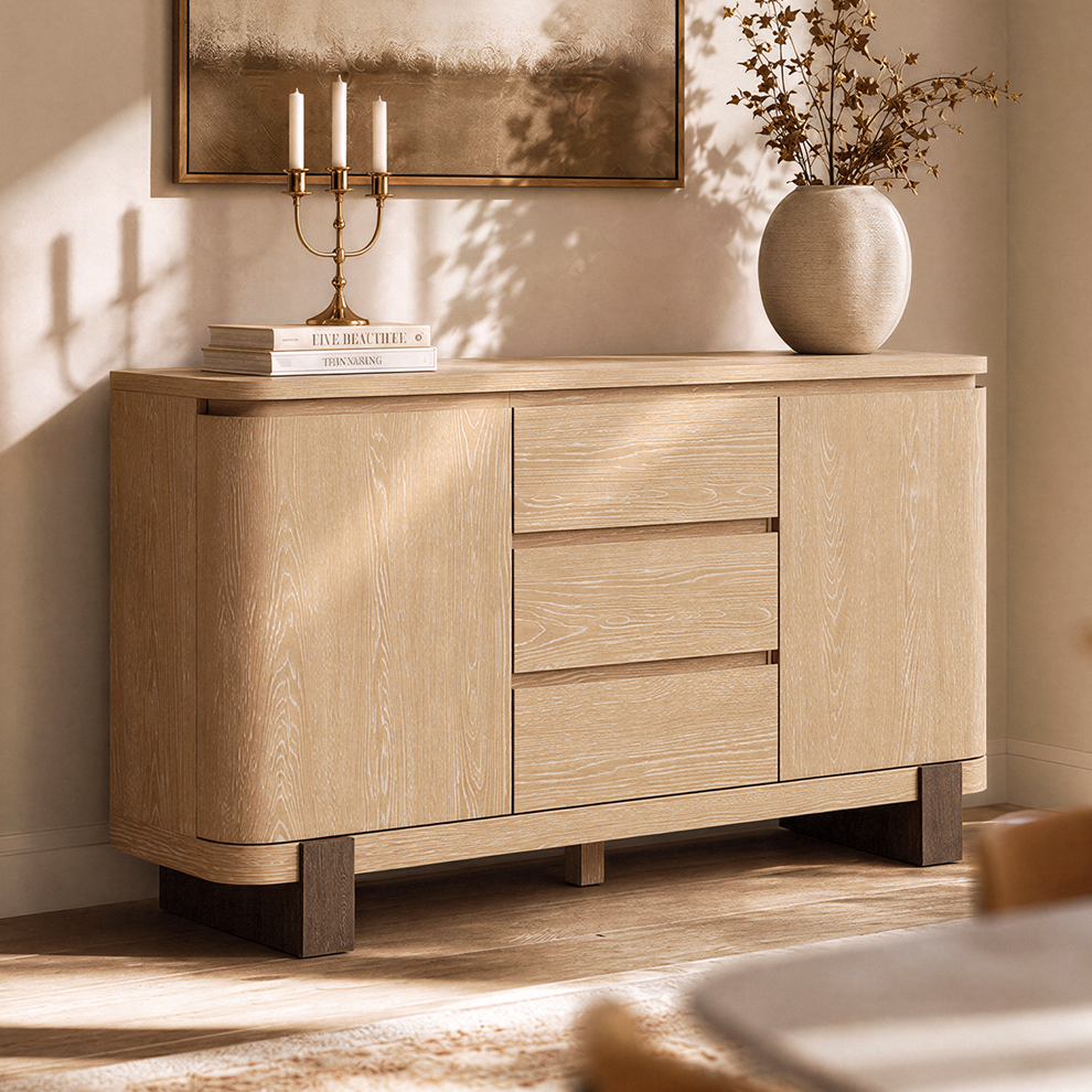 56 Inch Sideboard Buffet Cabinet Storage Credenza with 3 Drawers and 2 Doors