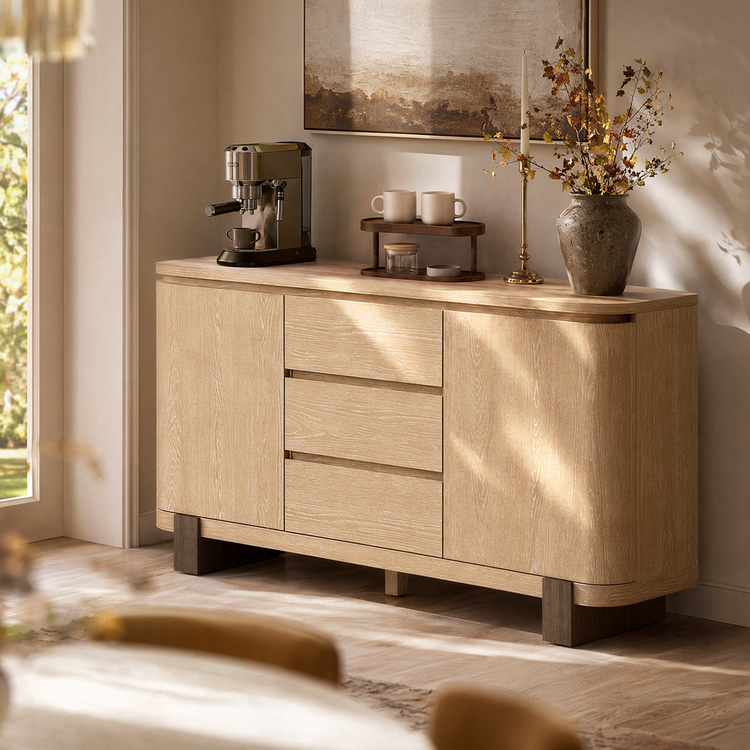 56 Inch Sideboard Buffet Cabinet Storage Credenza with 3 Drawers and 2 Doors