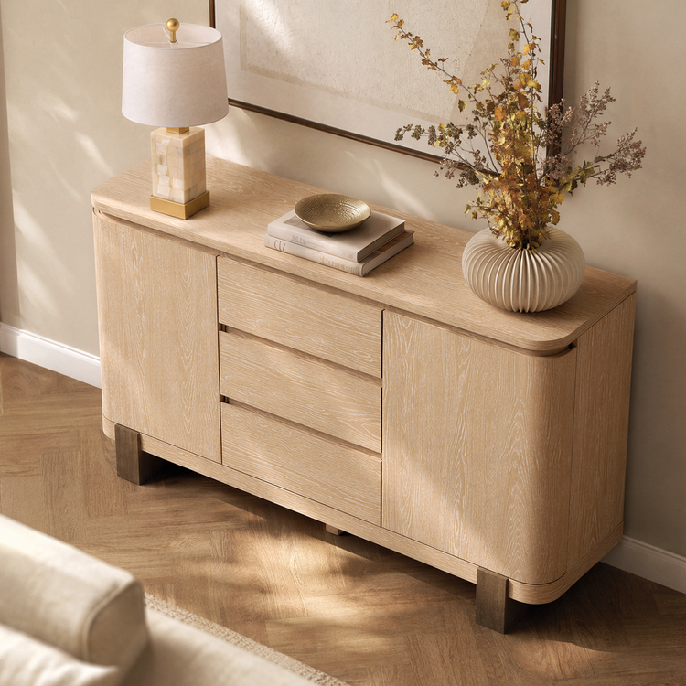56 Inch Sideboard Buffet Cabinet Storage Credenza with 3 Drawers and 2 Doors