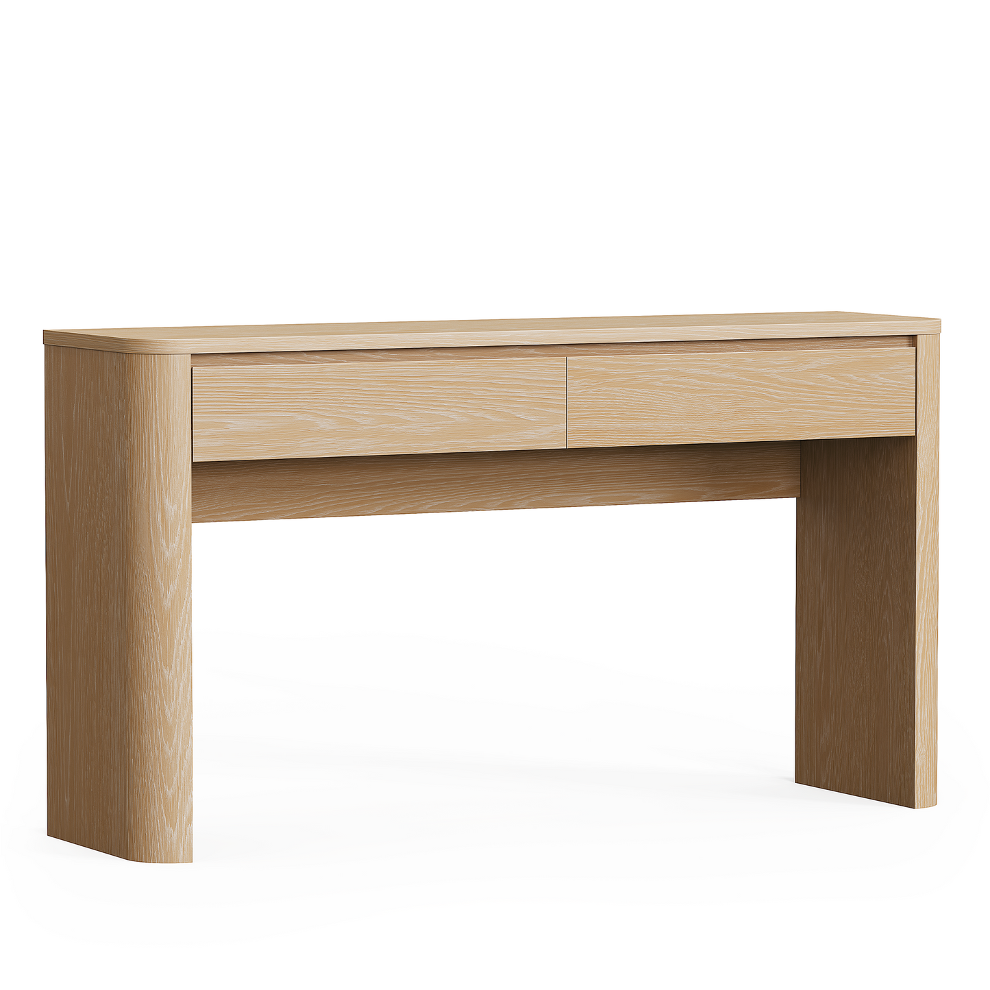 ModernMate 59" Console Table with 2 Drawers, Narrow Entryway Sofa Table with Rounded Corners for Living Room, Modern Organic Entrance, Foyer, Natural Oak