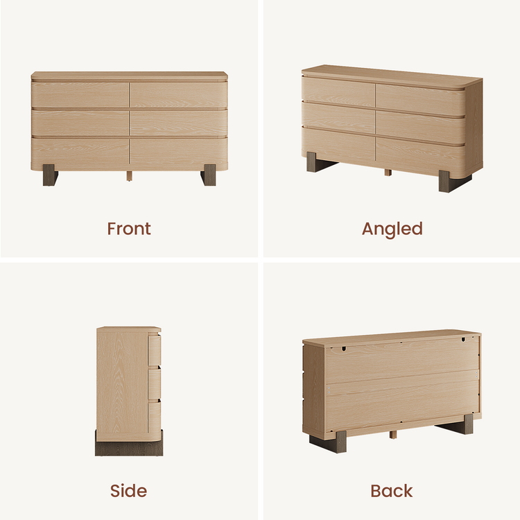 55.9 Inch 6 Drawer Dresser for Bedroom Chest of Drawers with Handleless Smooth Glide Drawers Natural Oak