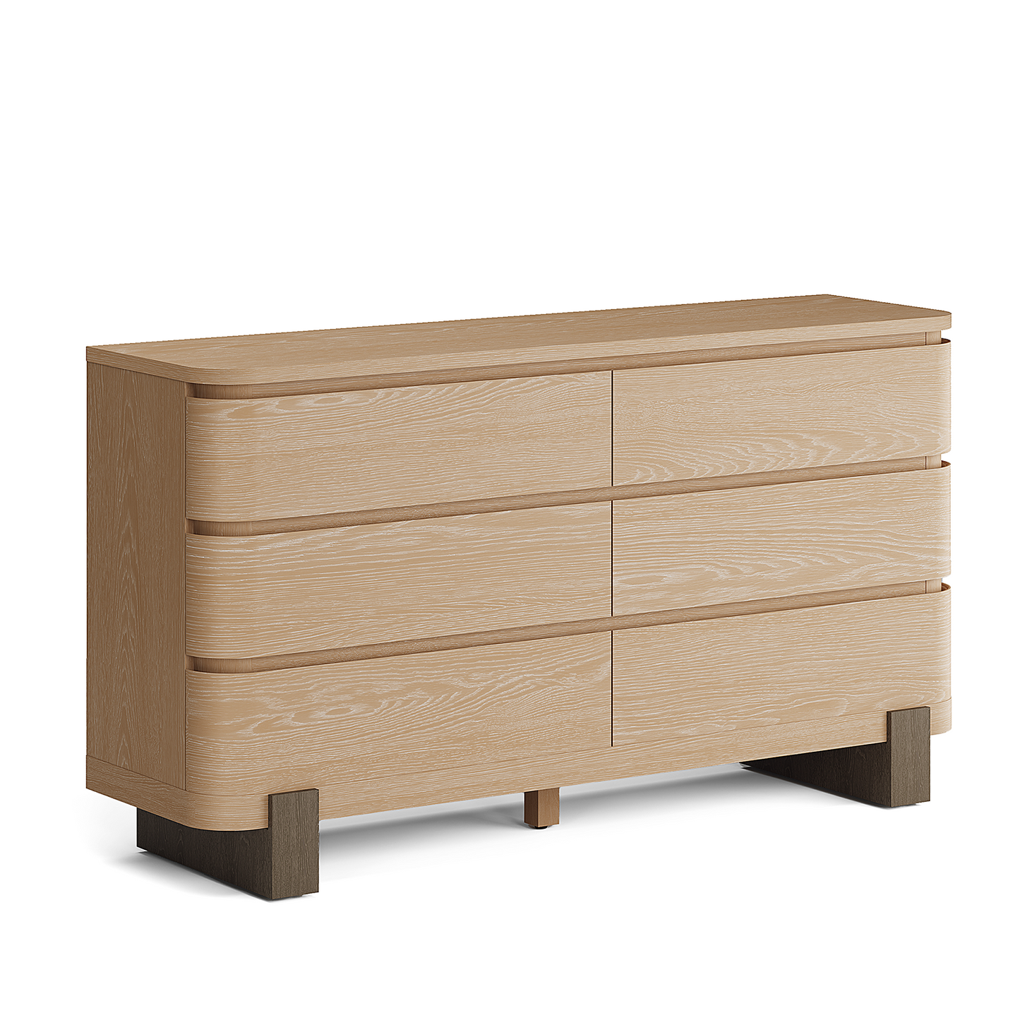 ModernMate 6 Drawer Dresser for Bedroom, 55.9 Inch Chest of Drawers with Handleless Smooth Glide Drawers, Modern Organic Dresser for Bedroom Storage, Natural Oak