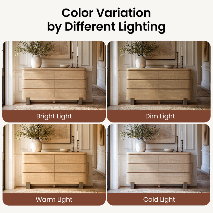 55.9 Inch 6 Drawer Dresser for Bedroom Chest of Drawers with Handleless Smooth Glide Drawers Natural Oak