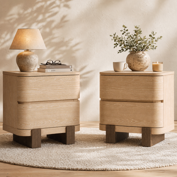 [Pre-sale] Nightstand with 2 Drawers 23.6" Large Bedside Table with Curved Front Handle-Free Storage