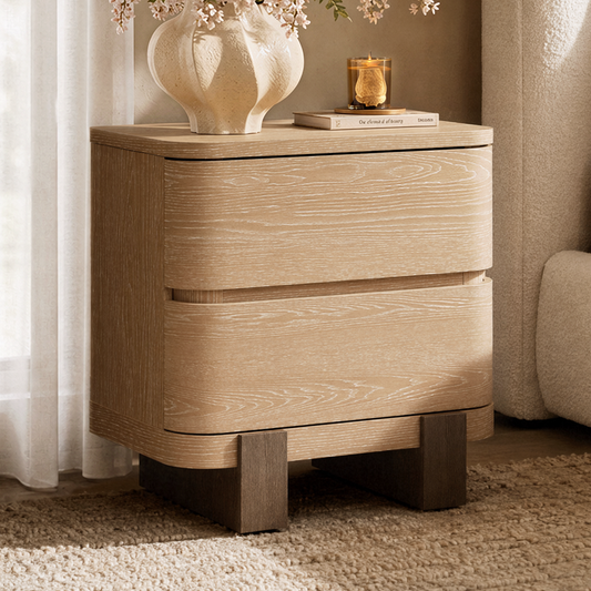 [Pre-sale] Nightstand with 2 Drawers 23.6" Large Bedside Table with Curved Front Handle-Free Storage