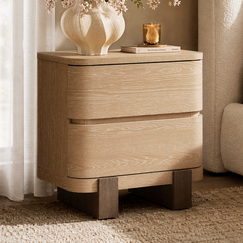 [Pre-sale] Nightstand with 2 Drawers 23.6" Large Bedside Table with Curved Front Handle-Free Storage