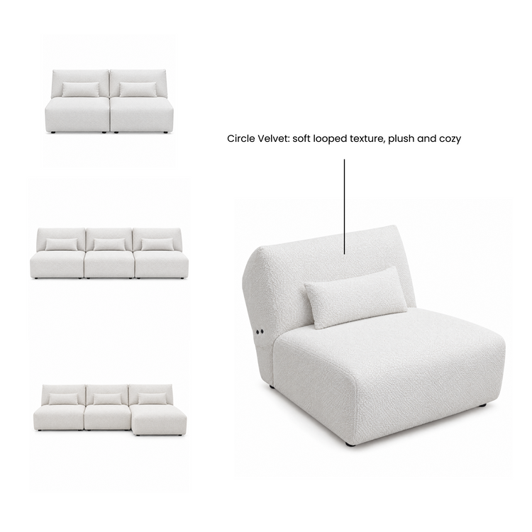 Sofá modular Cloud - Sillón de chenilla color blanco marfil, 31.7" de ancho
