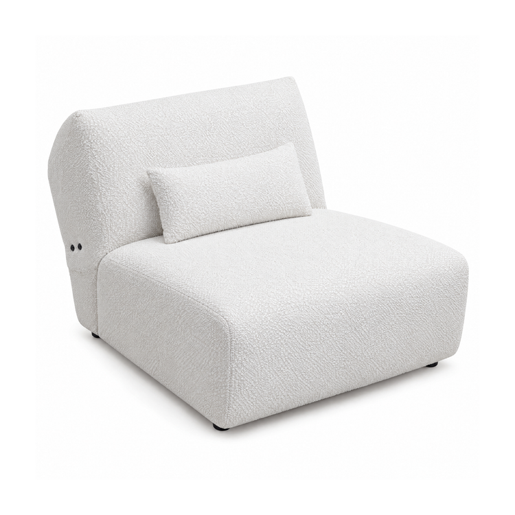 Modern Mix-and-Match Modular Armless Chair in White Bouclé with Rounded Edges