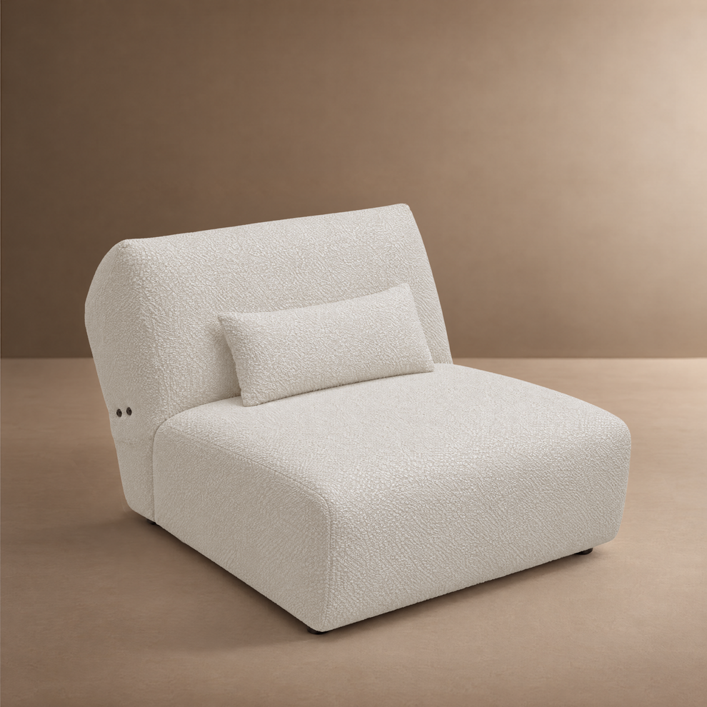 Modern Mix-and-Match Modular Armless Chair in White Bouclé with Rounded Edges