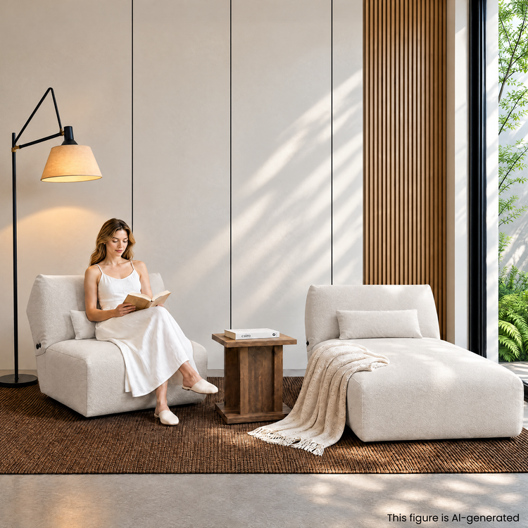 Sofá modular Cloud - Sillón de chenilla color blanco marfil, 31.7" de ancho