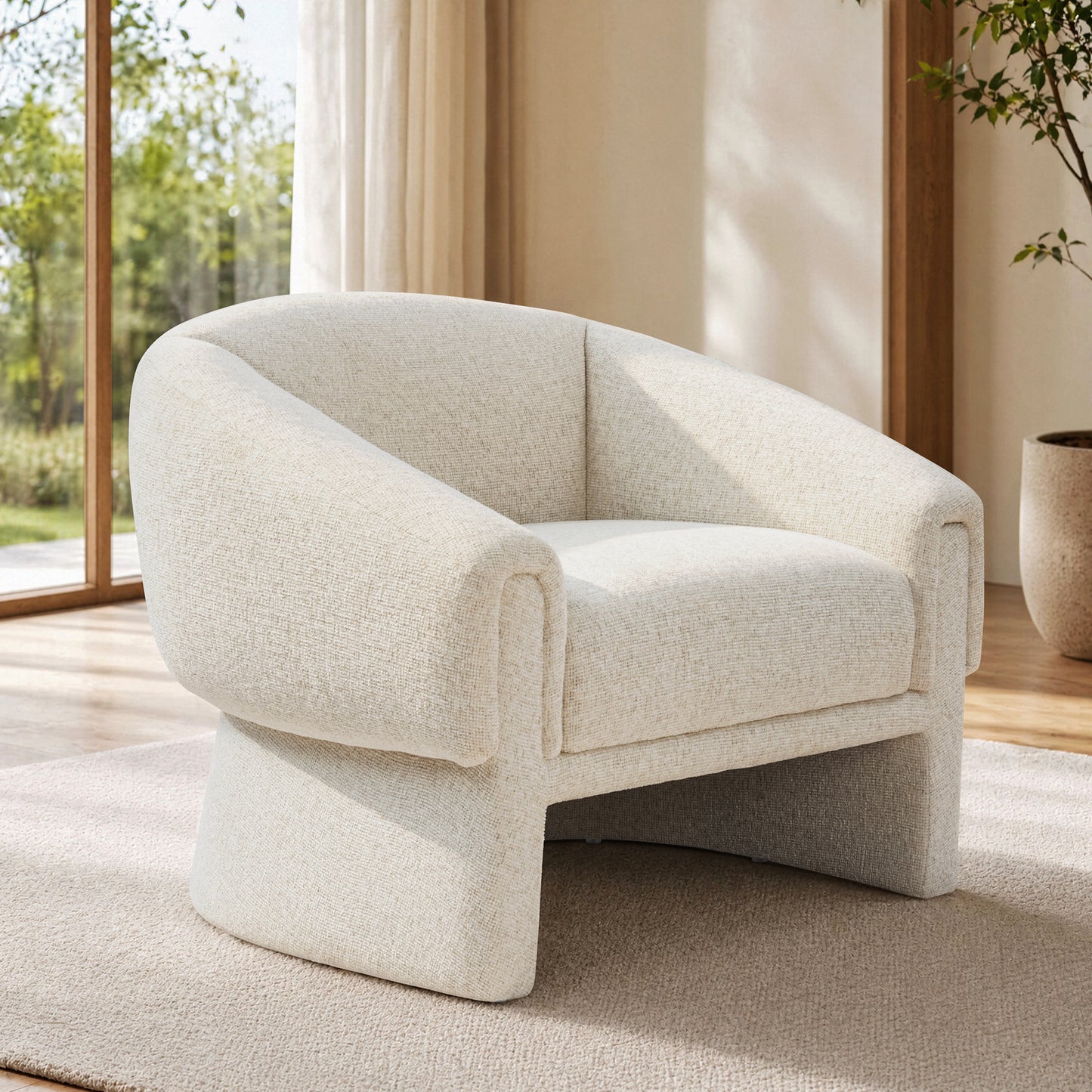 [Pre-Sale] Modern Organic Barrel Accent Chair Cream Tweed Bouclé Armchair for Living Room