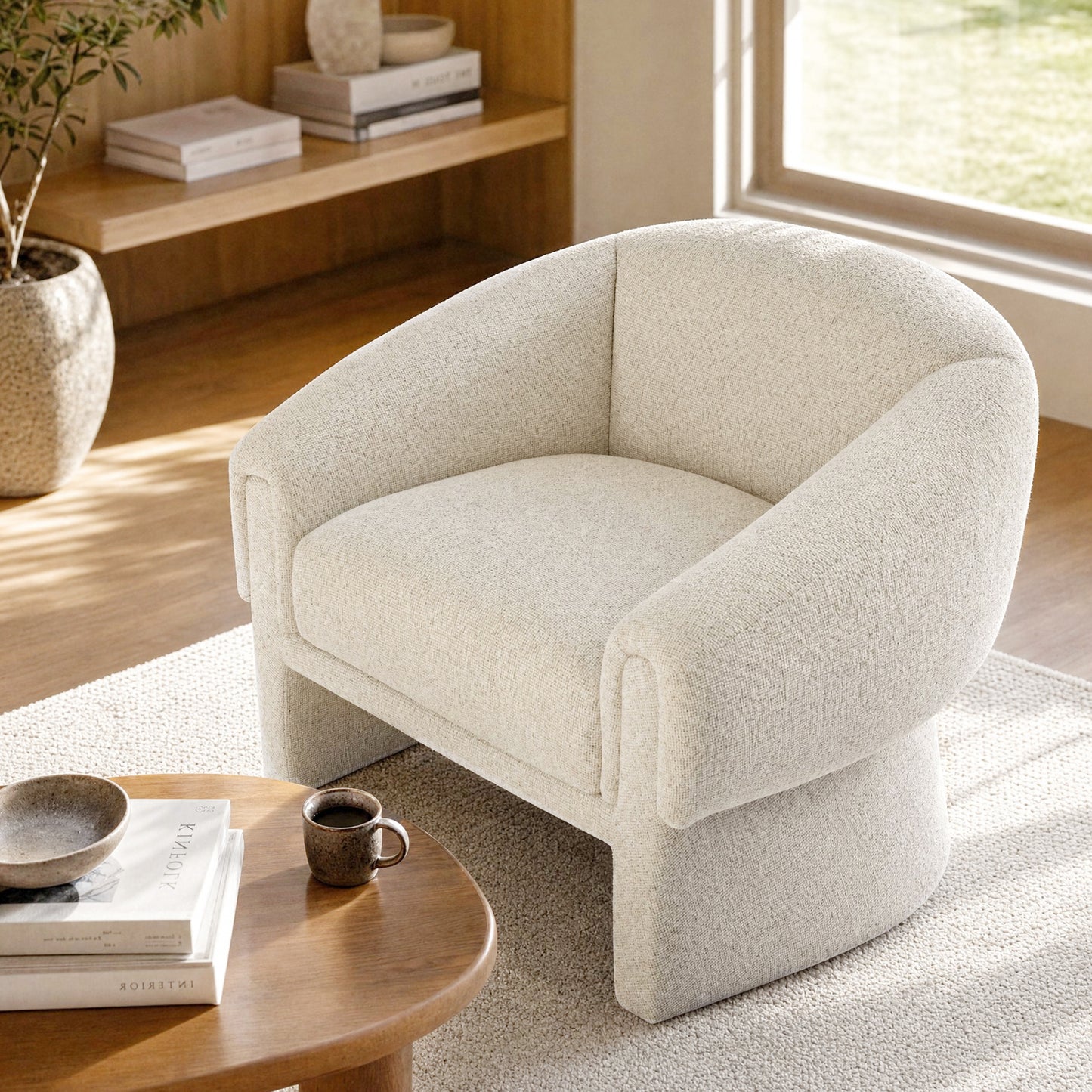 [Pre-Sale] Modern Organic Barrel Accent Chair Cream Tweed Bouclé Armchair for Living Room