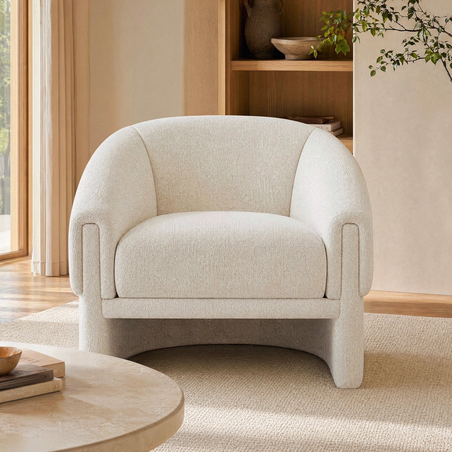 [Pre-Sale] Modern Organic Barrel Accent Chair Cream Tweed Bouclé Armchair for Living Room