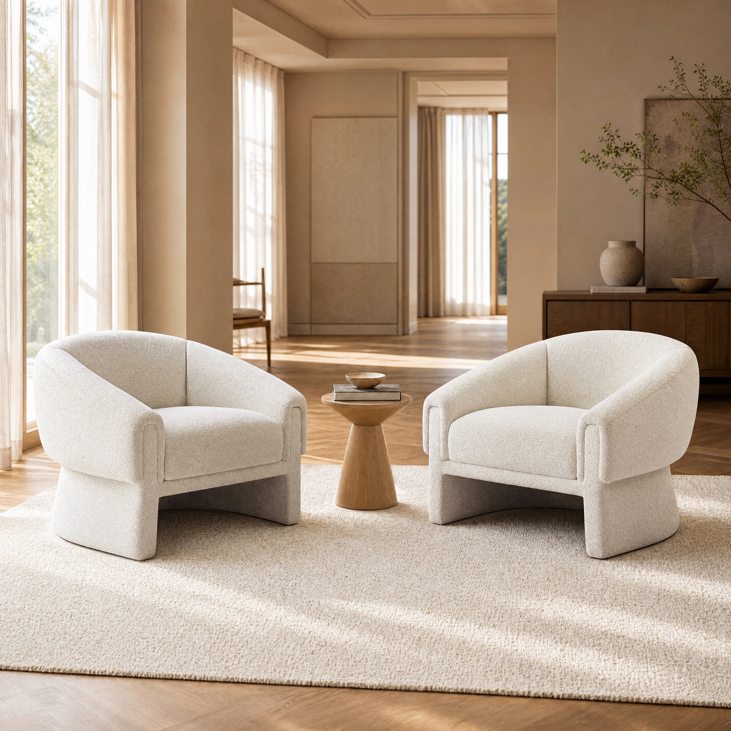 [Pre-Sale] Modern Organic Barrel Accent Chair Cream Tweed Bouclé Armchair for Living Room