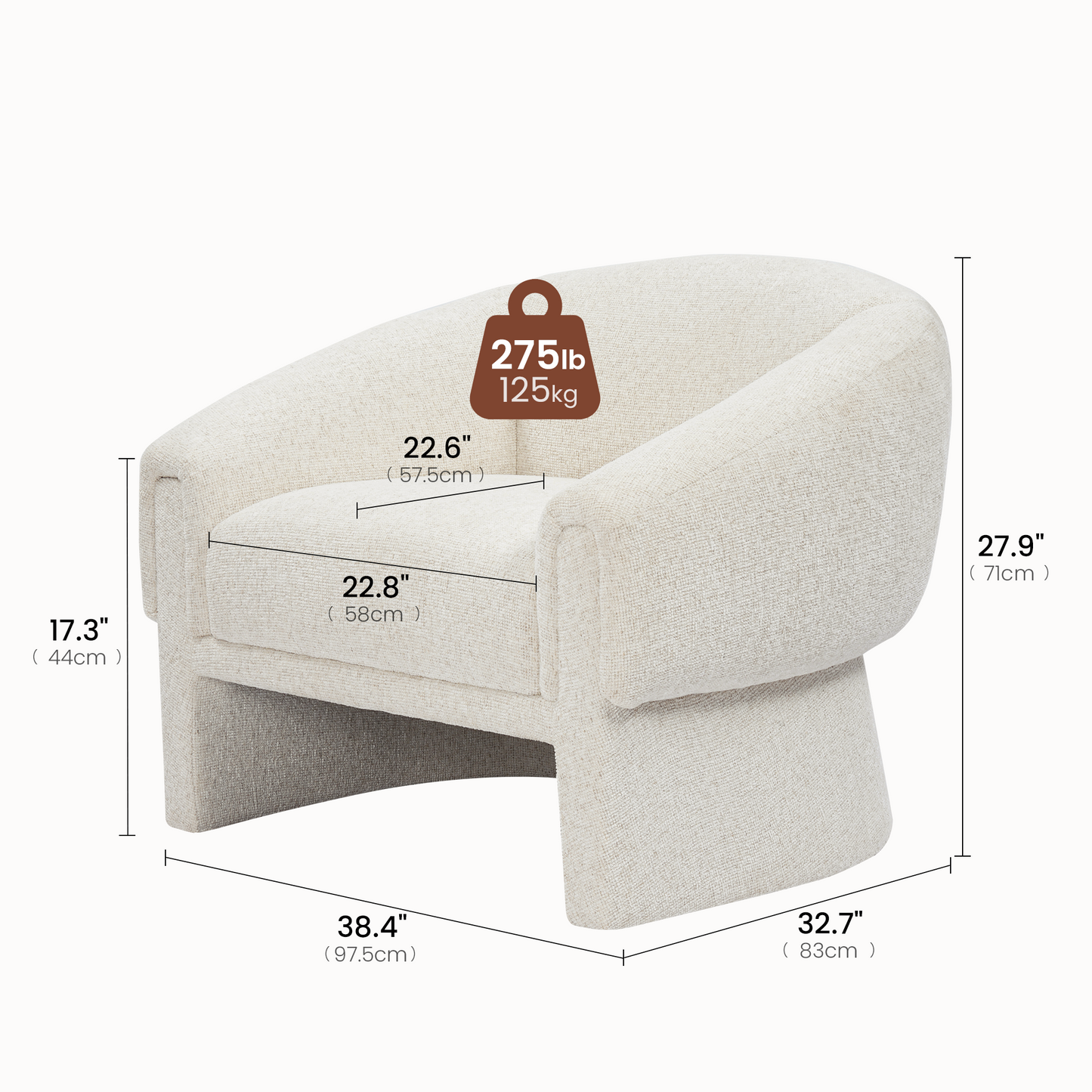 [Pre-Sale] Modern Organic Barrel Accent Chair Cream Tweed Bouclé Armchair for Living Room
