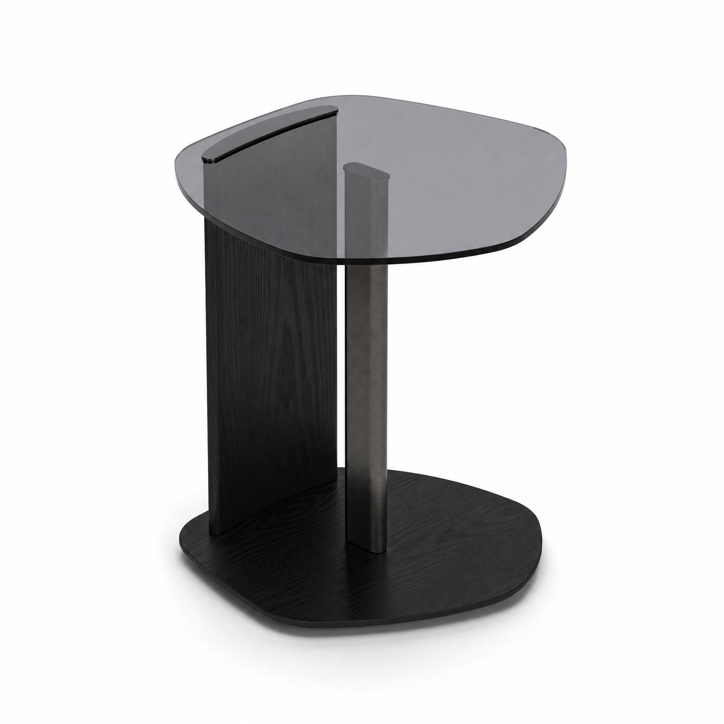 [Pre-Sale] Modern Organic Pebble Black Side Table Grey Glass & Ash Wood End Table with Metal Accent