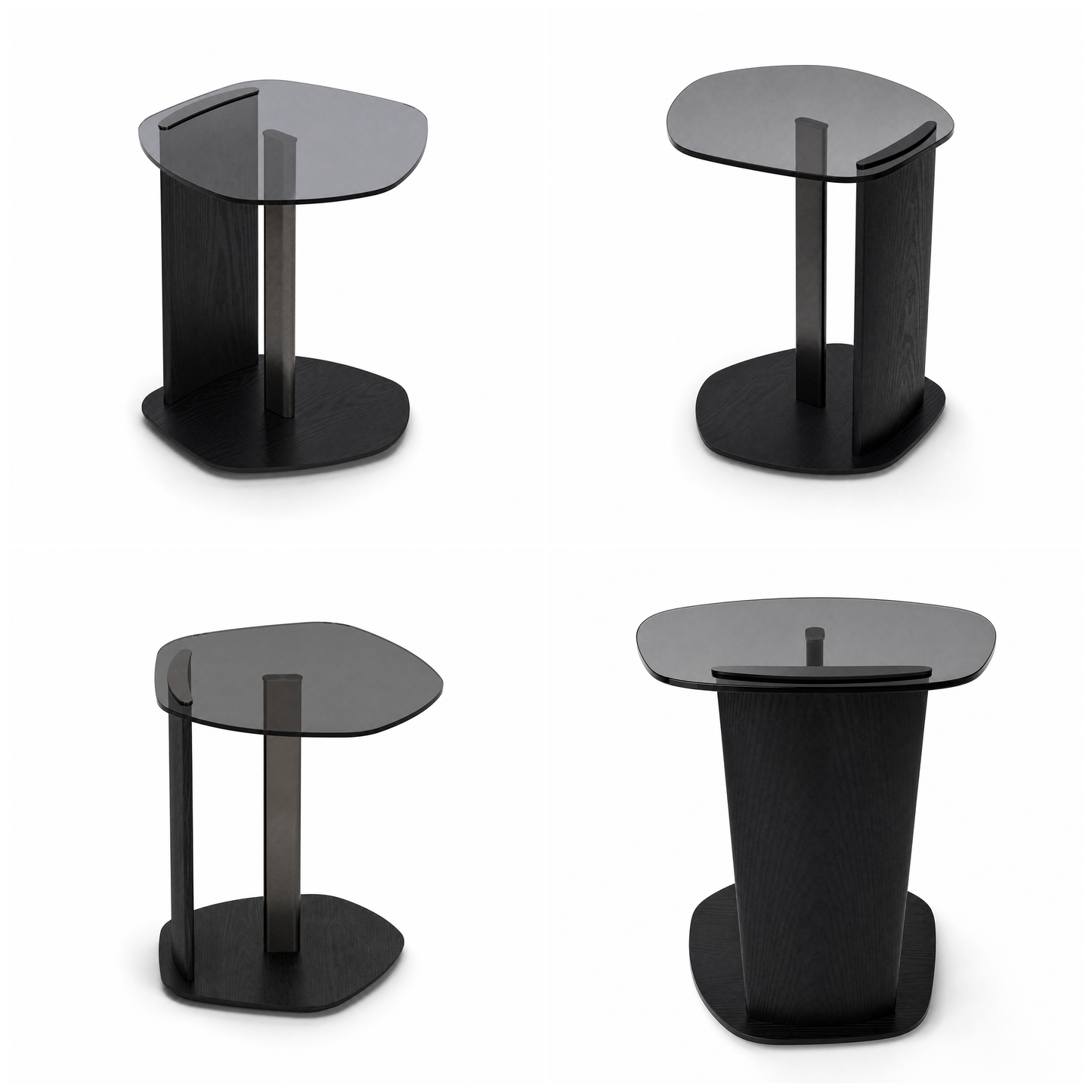 [Pre-Sale] Modern Organic Pebble Black Side Table Grey Glass & Ash Wood End Table with Metal Accent