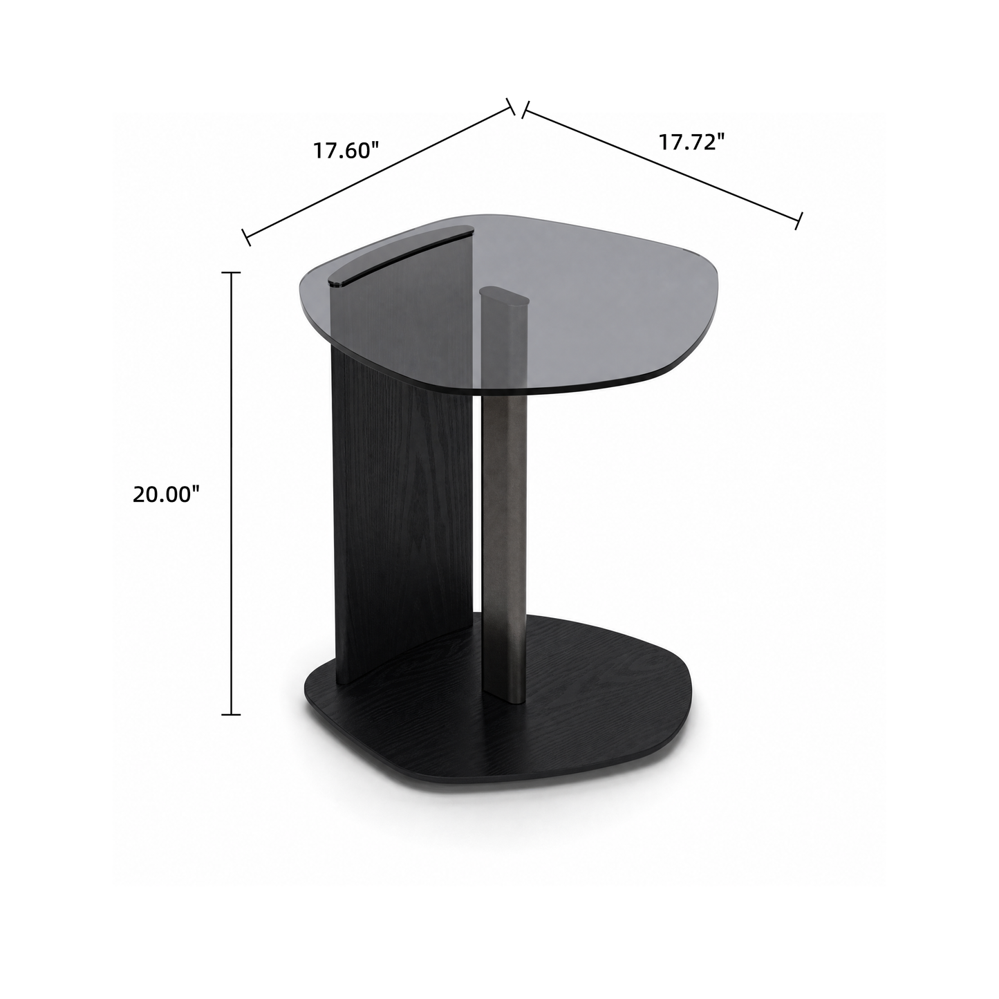 [Pre-Sale] Modern Organic Pebble Black Side Table Grey Glass & Ash Wood End Table with Metal Accent