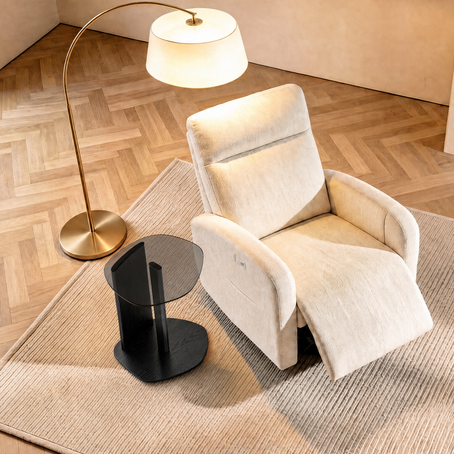 [Pre-Sale] Modern Organic Pebble Black Side Table Grey Glass & Ash Wood End Table with Metal Accent