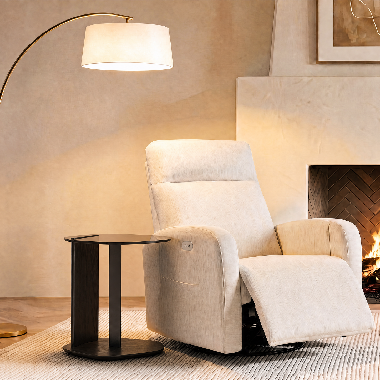[Pre-Sale] Modern Organic Pebble Black Side Table Grey Glass & Ash Wood End Table with Metal Accent