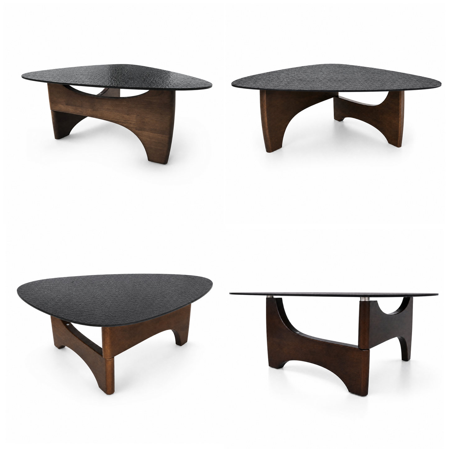 [Pre-Sale] Modern Organic Triangle Glass Coffee Table Water Ripple Tempered Glass & Walnut Wood Base
