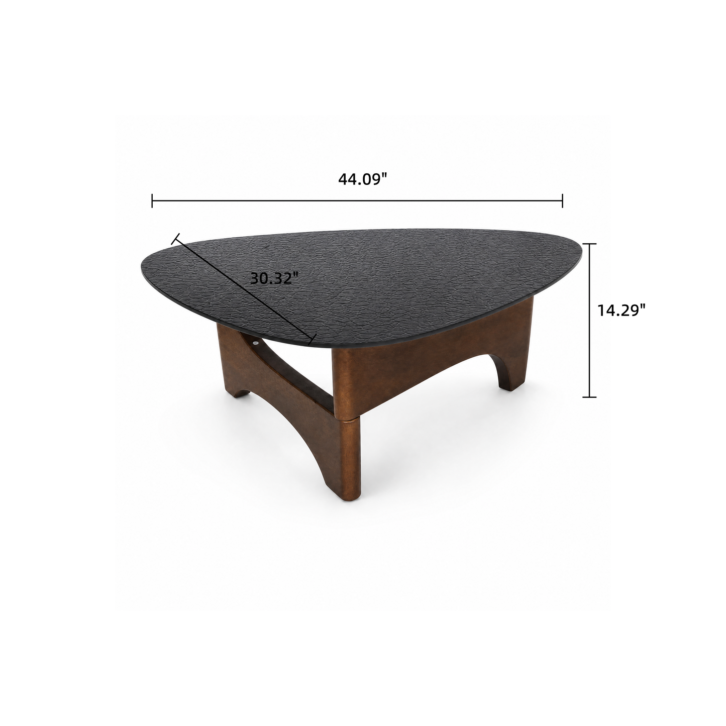 [Pre-Sale] Modern Organic Triangle Glass Coffee Table Water Ripple Tempered Glass & Walnut Wood Base