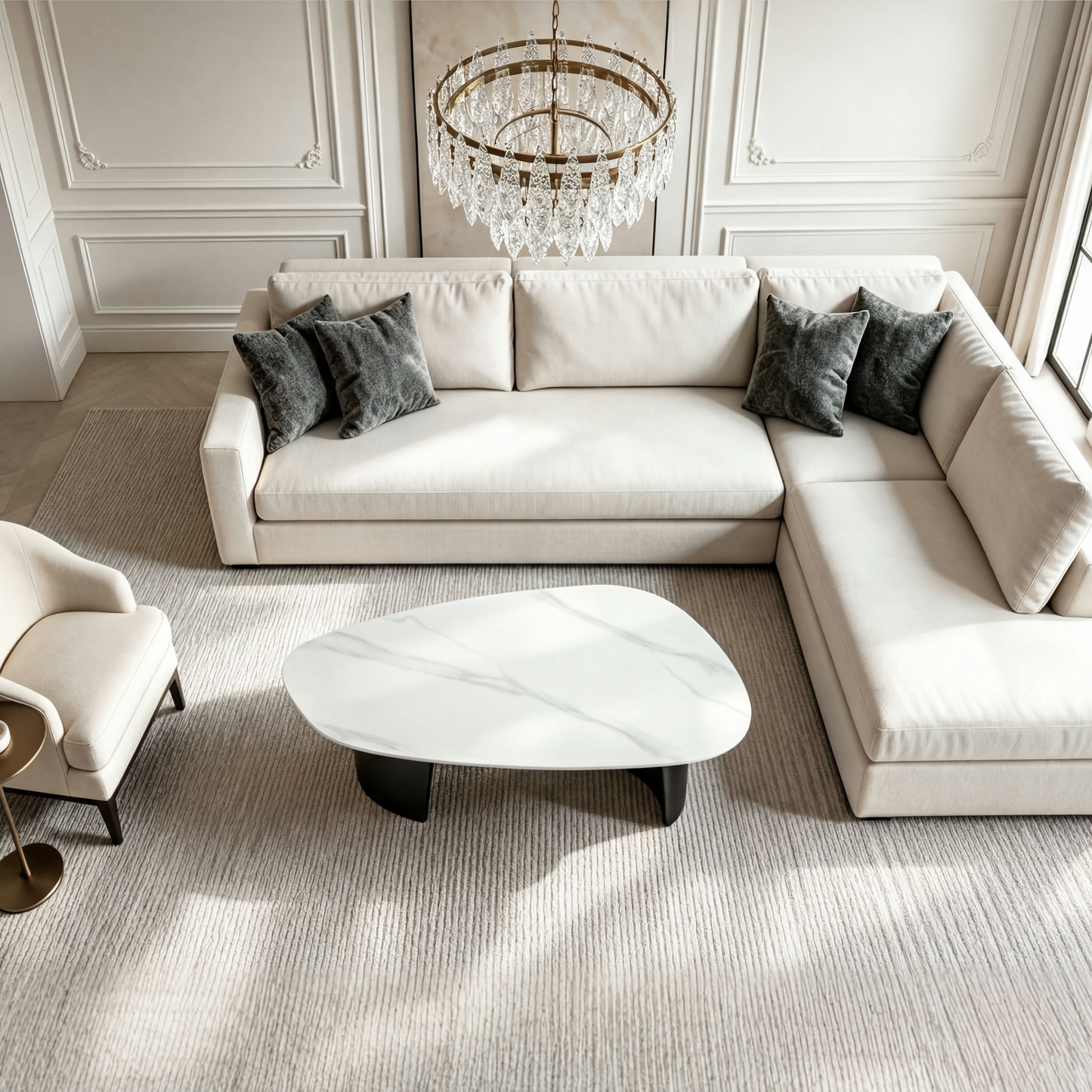 [Pre-Sale] Modern Oval Sintered Stone Coffee Table with Curved Black Ash Veneer Base