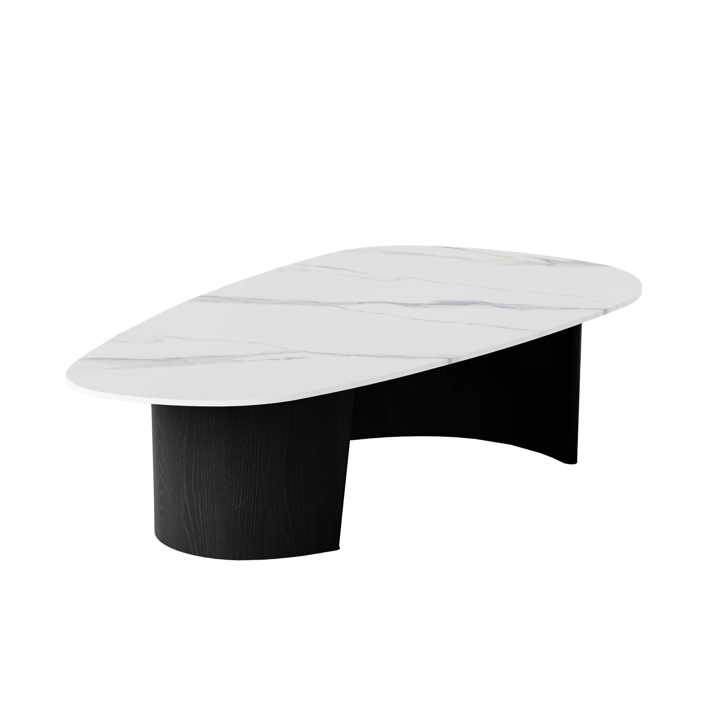 [Pre-Sale] Modern Oval Sintered Stone Coffee Table with Curved Black Ash Veneer Base