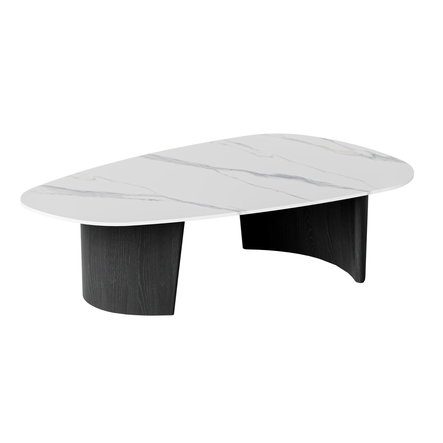 [Pre-Sale] Modern Oval Sintered Stone Coffee Table with Curved Black Ash Veneer Base