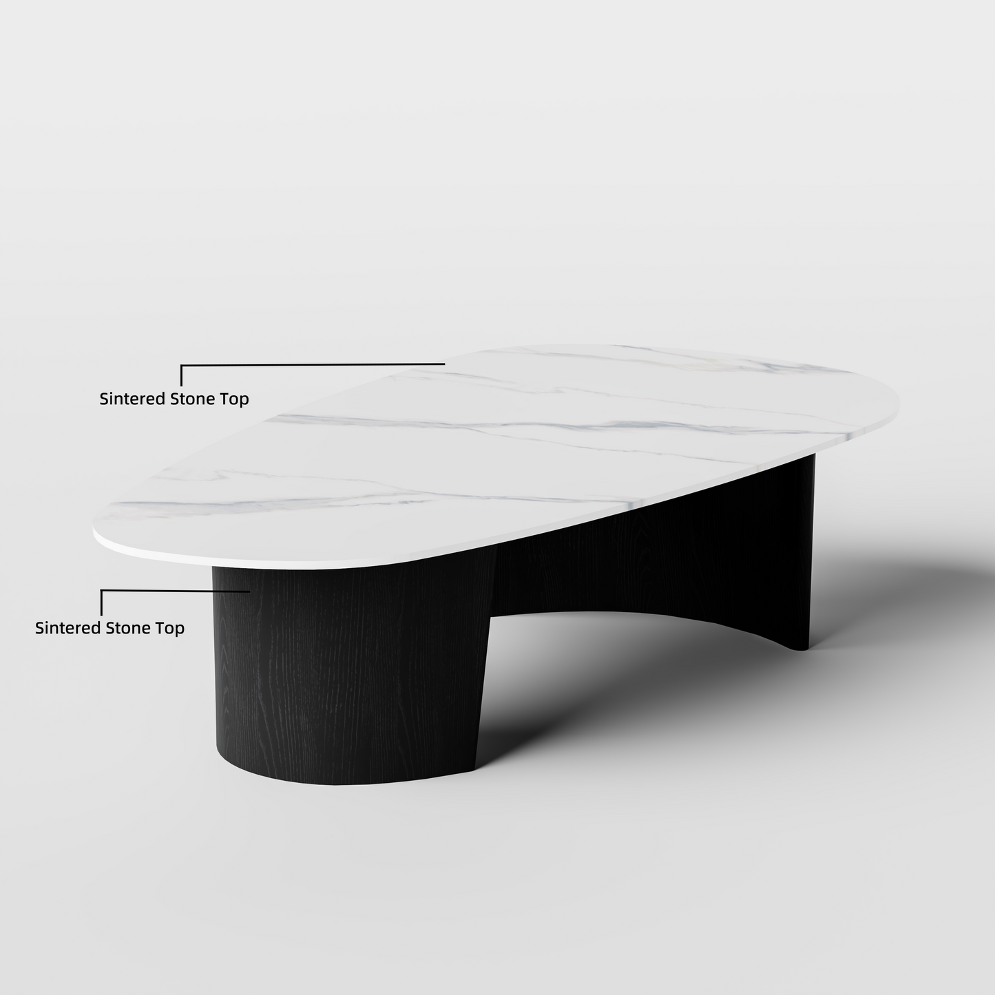 [Pre-Sale] Modern Oval Sintered Stone Coffee Table with Curved Black Ash Veneer Base