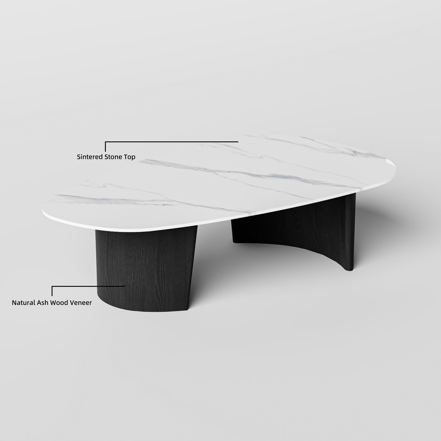 [Pre-Sale] Modern Oval Sintered Stone Coffee Table with Curved Black Ash Veneer Base