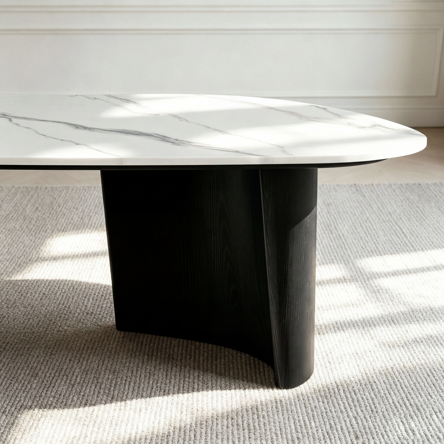 [Pre-Sale] Modern Oval Sintered Stone Coffee Table with Curved Black Ash Veneer Base