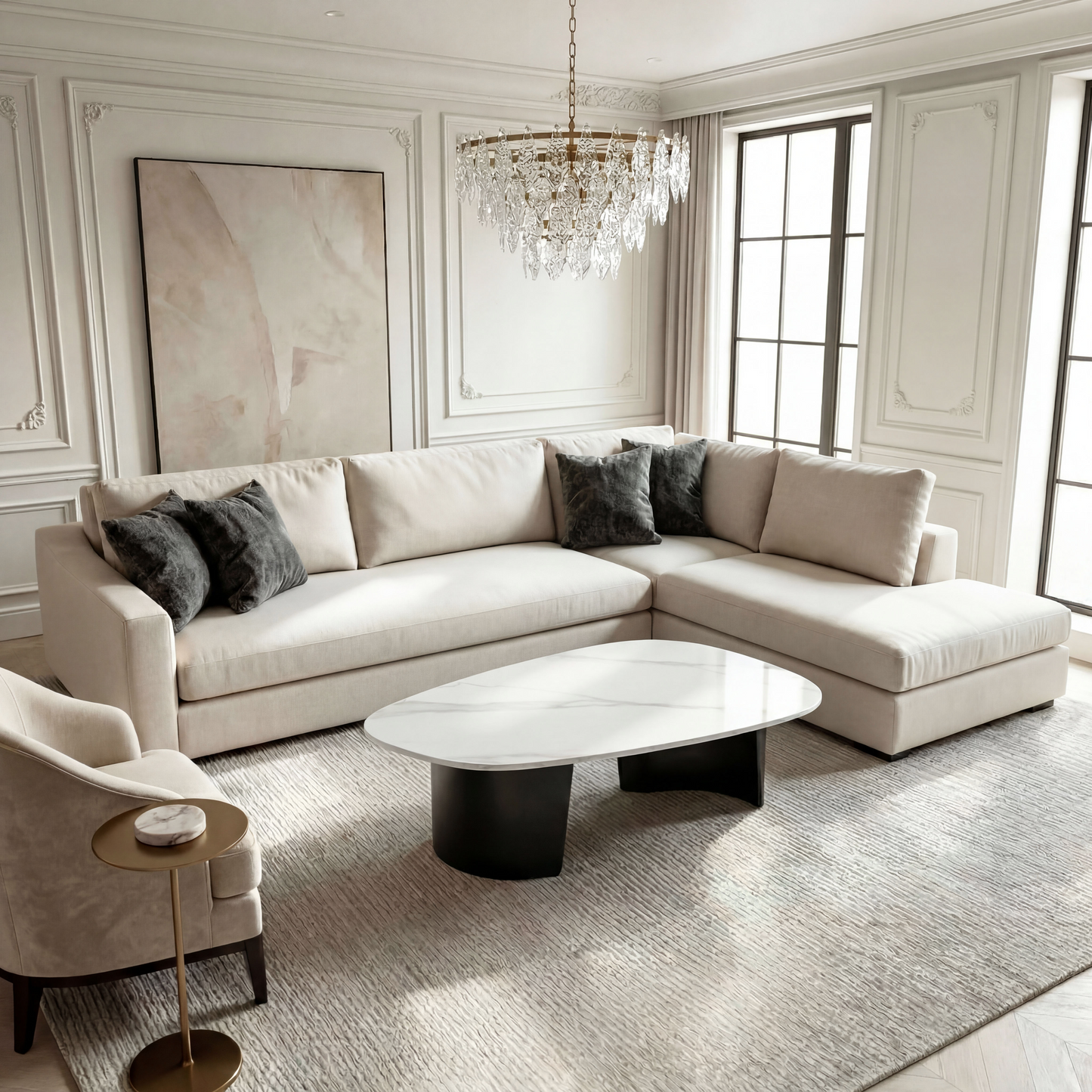 [Pre-Sale] Modern Oval Sintered Stone Coffee Table with Curved Black Ash Veneer Base