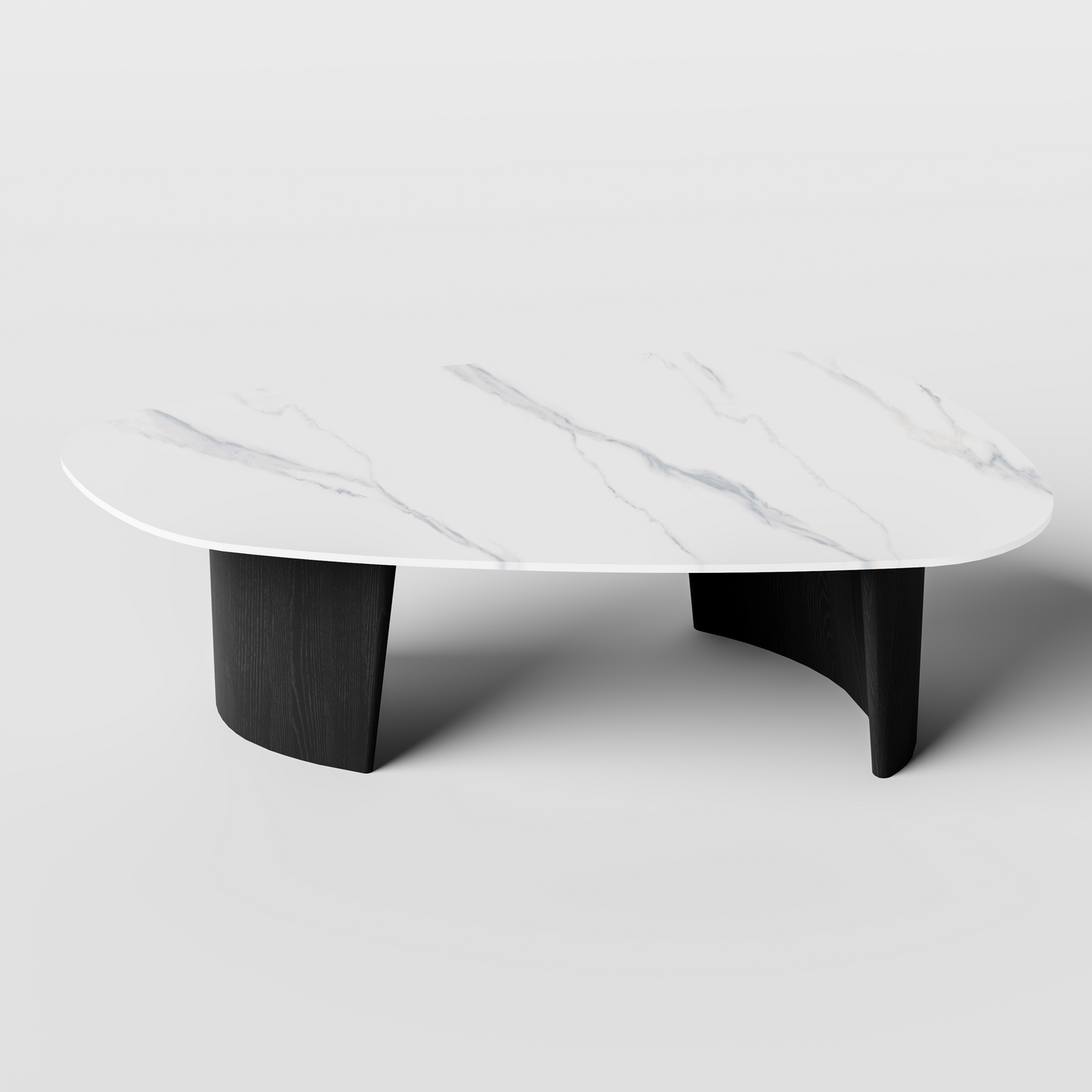 [Pre-Sale] Modern Oval Sintered Stone Coffee Table with Curved Black Ash Veneer Base