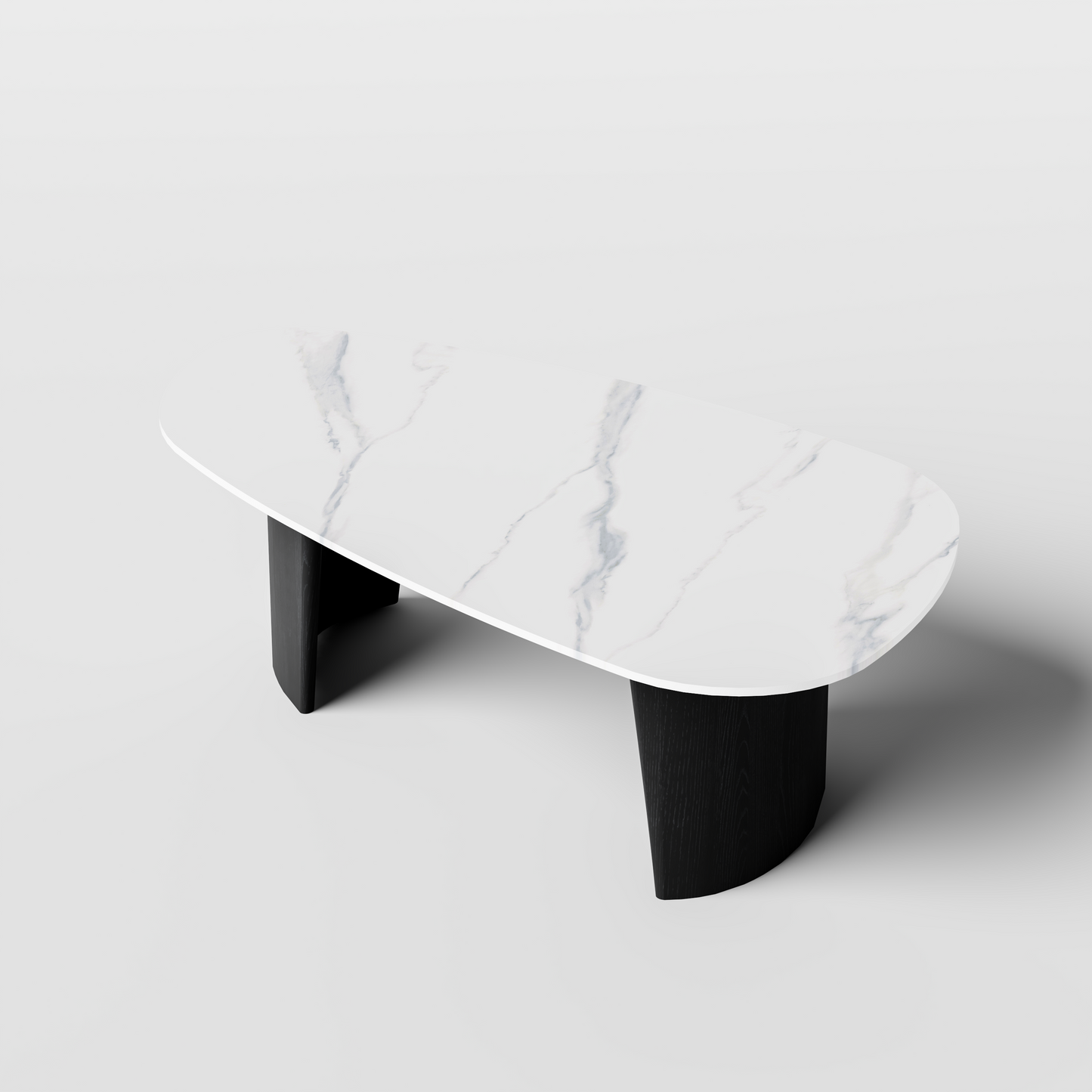 [Pre-Sale] Modern Oval Sintered Stone Coffee Table with Curved Black Ash Veneer Base